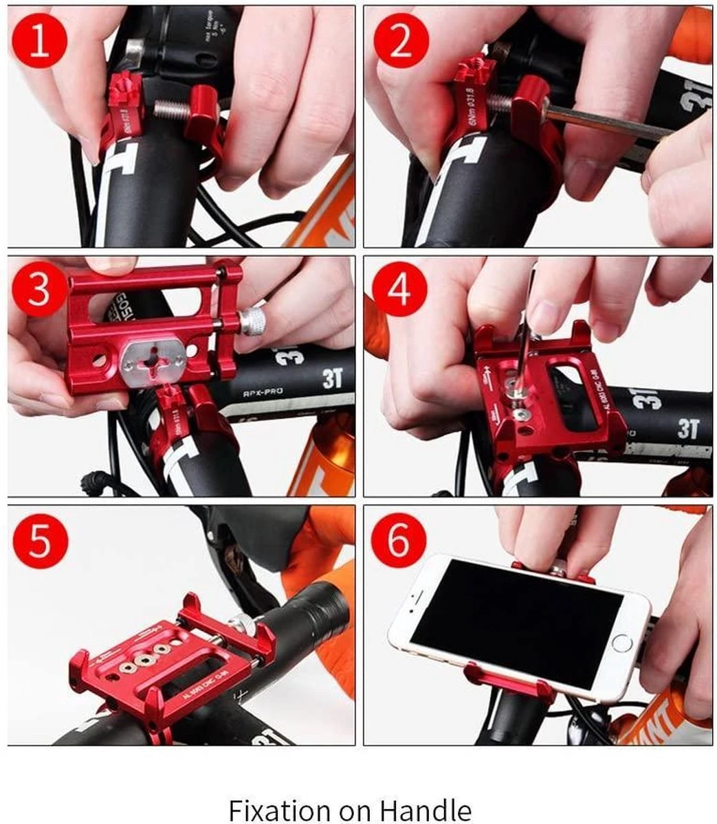 Fiets - En Motor Houder - Aluminium Fietsthouder Met 360 ° Rotatie Verstelbare Stuur Telefoonhouder - Afbeelding 5