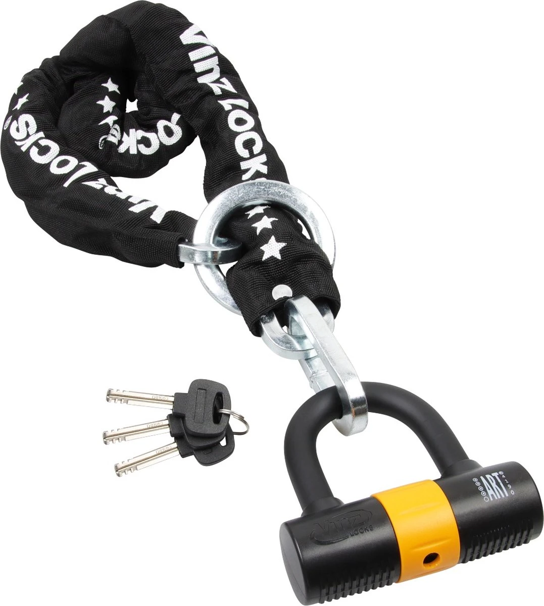 VINZ Trivor ART 4 Kettingslot - 120 Cm Motorslot Van Gehard Staal Met Ring / Scooterslot Met Hangslot / Schijfremslot - Afbeelding 2