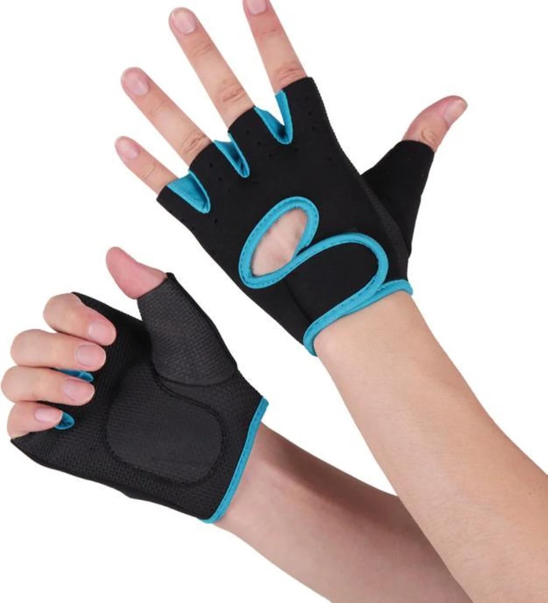 Fitnesshandschoenen - Sporthandschoenen - Zwart/Blauw - Maat M - Afbeelding 5