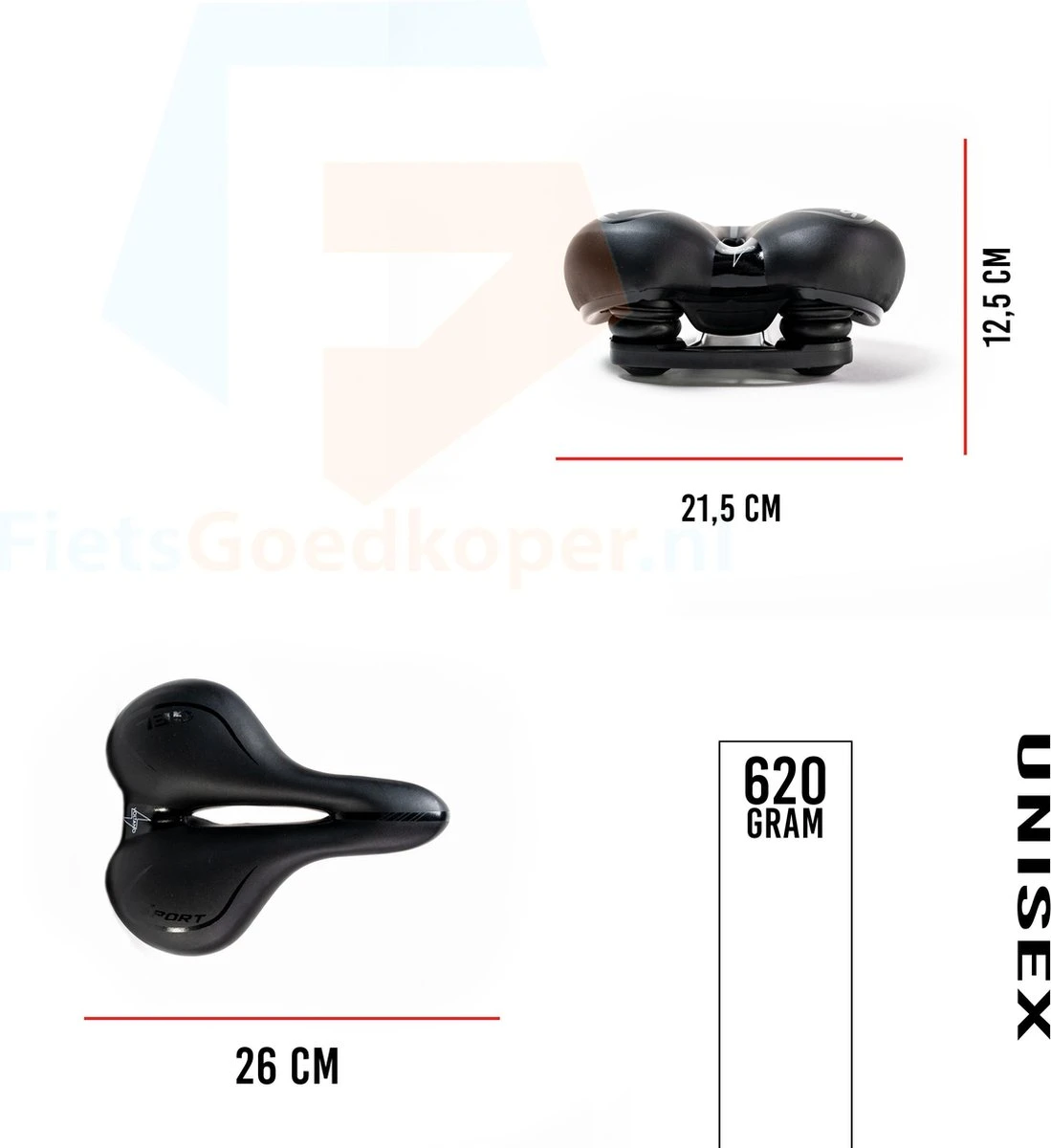 Voltano City / Tour Fietszadel - Comfortabel Gel Zadel - Met Uitsparing - Unisex - Zwart - Elastomeren Vering Voor Extra Comfort - Afbeelding 6