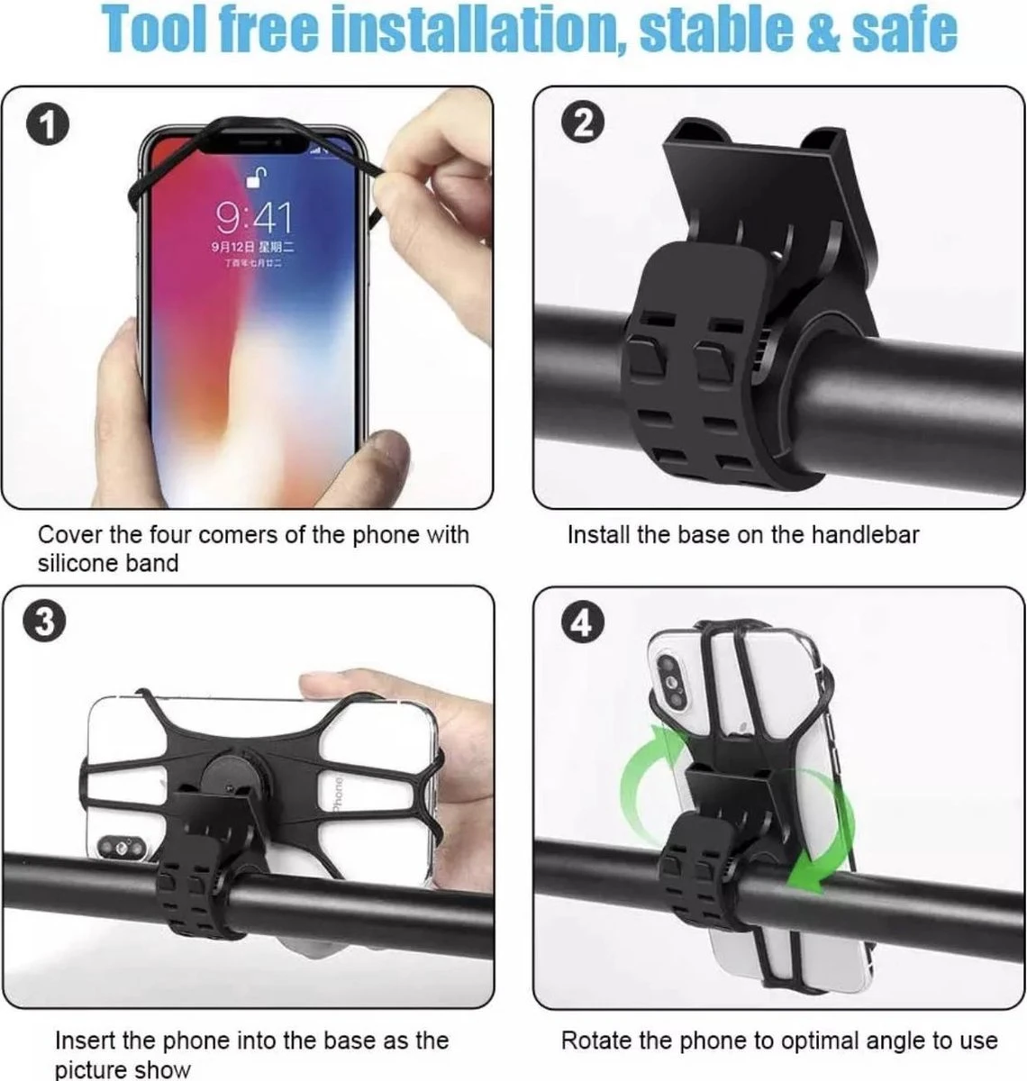 Merkloos Afneembare Mobiele Telefoon Houder Voor Op Je Fiets | Geschikt Voor Elk Toestel |Afneembaar | Houder Telefoon | Extra Stevig | Smartphone Houder | Stuur Houder | 360 Graden Draaibaar | Motor | Racefiets | Zwart - Afbeelding 6