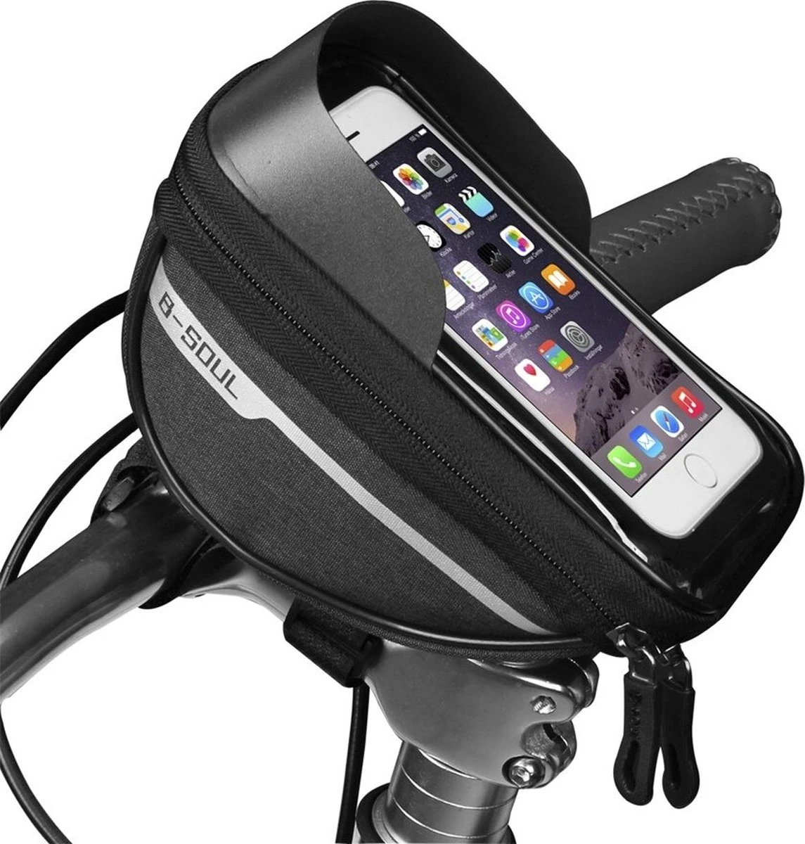 TechU™ Telefoonhouder Voor Fiets – Waterdichte Fietstas – Opbergruimte – Geschikt Voor Mobiel Tot 18 Cm / 7 Inch – Zwart