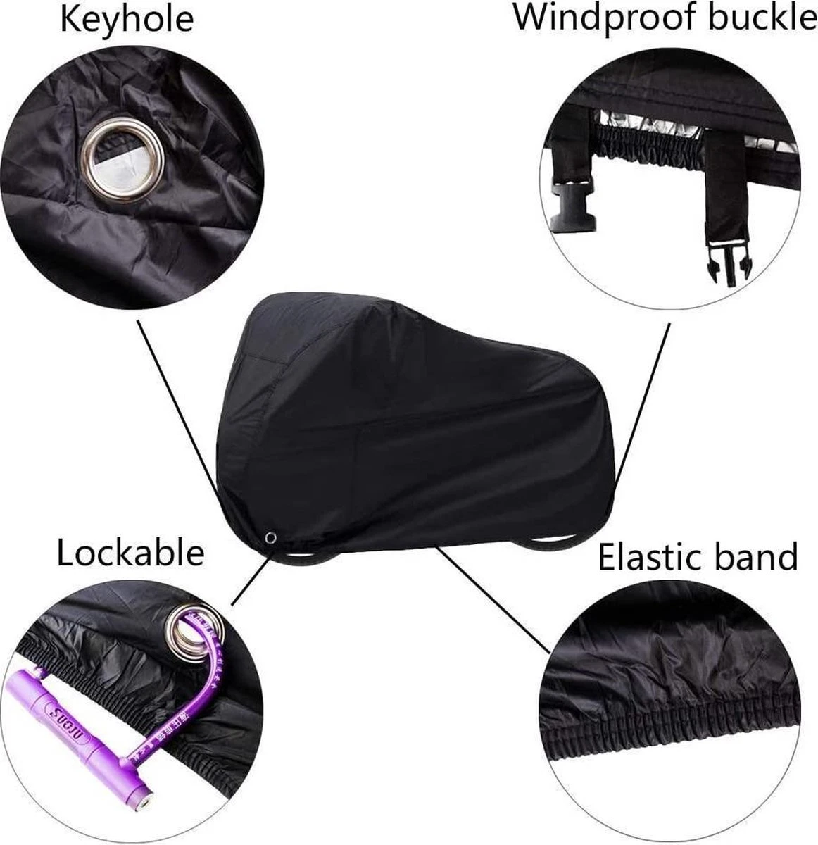 FEDEC Fietshoes Voor Alle Fietsen - Waterbestendig - Opbergzak - 200 X 90 X 100 CM - Zwart - Afbeelding 4