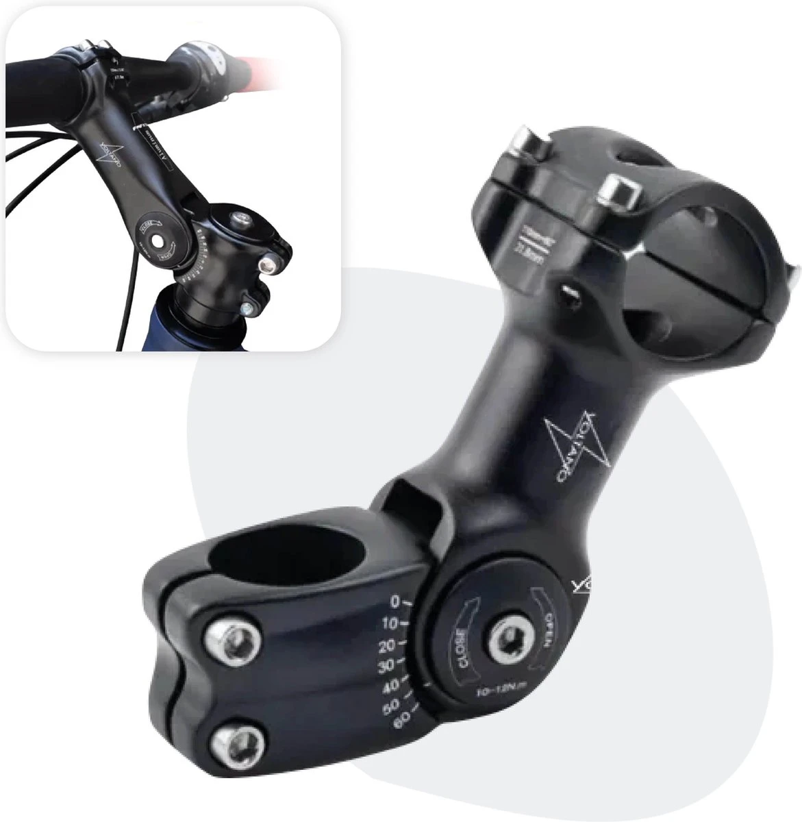 Voltano A-Head Verstelbare Stuurpen Voorbouw – 1-1/8” 28,6 / 110 Mm / 31,8 Mm – Zwart - º60 Graden Verstelbaar - Stuur Verhoger - Stuur Verlenger