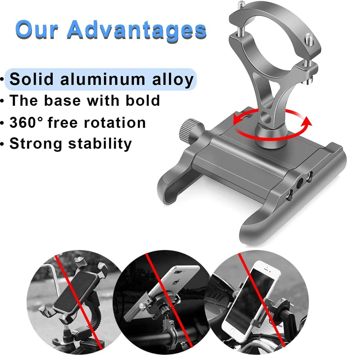 Merkloos Mobiele Telefoon Houder Fiets Aluminium Motorfiets Mobiele Telefoon Houder Met 360° Draaibare Anti-Shake Motorfiets Smartphone Houder Scooter Universeel Voor 4.0-6.8 Inch Smartphone GPS Andere Apparaten - Afbeelding 2