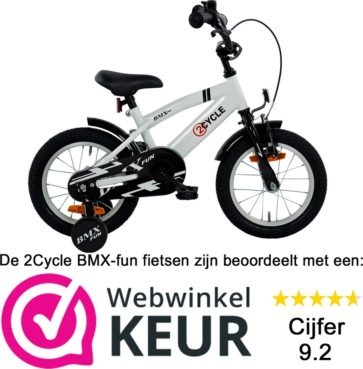 2Cycle BMX-Fun Kinderfiets - 14 Inch - Wit - Jongensfiets - Afbeelding 5