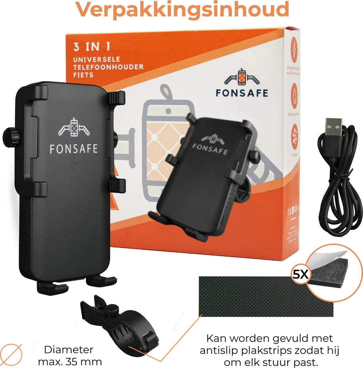 FONSAFE 3 In 1 Telefoonhouder Fiets Met Powerbank En LED Lamp - Universeel Schokbestendig - Fietslamp - Powerbank 5000 MAh – Zwart - Afbeelding 7