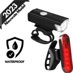 Merkloos LED Fietsverlichting Set - Fietslamp USB Oplaadbaar - Fietslampjes Voorlicht & Achterlicht - Nederlandse Handleiding - Waterdicht – Zwart