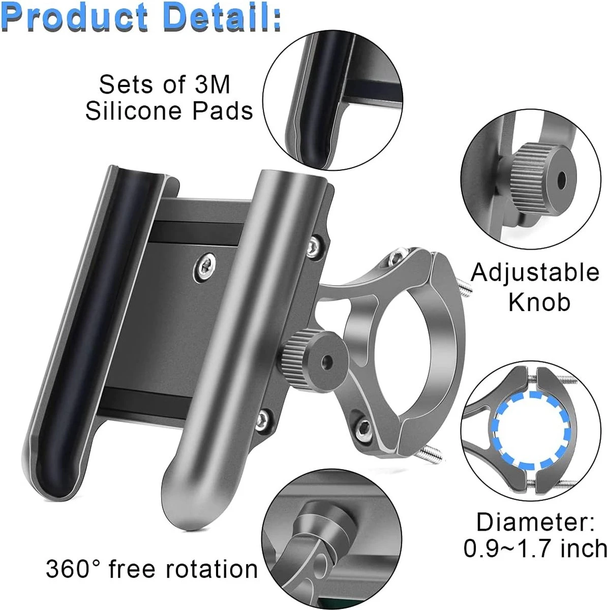 Merkloos Mobiele Telefoon Houder Fiets Aluminium Motorfiets Mobiele Telefoon Houder Met 360° Draaibare Anti-Shake Motorfiets Smartphone Houder Scooter Universeel Voor 4.0-6.8 Inch Smartphone GPS Andere Apparaten - Afbeelding 3