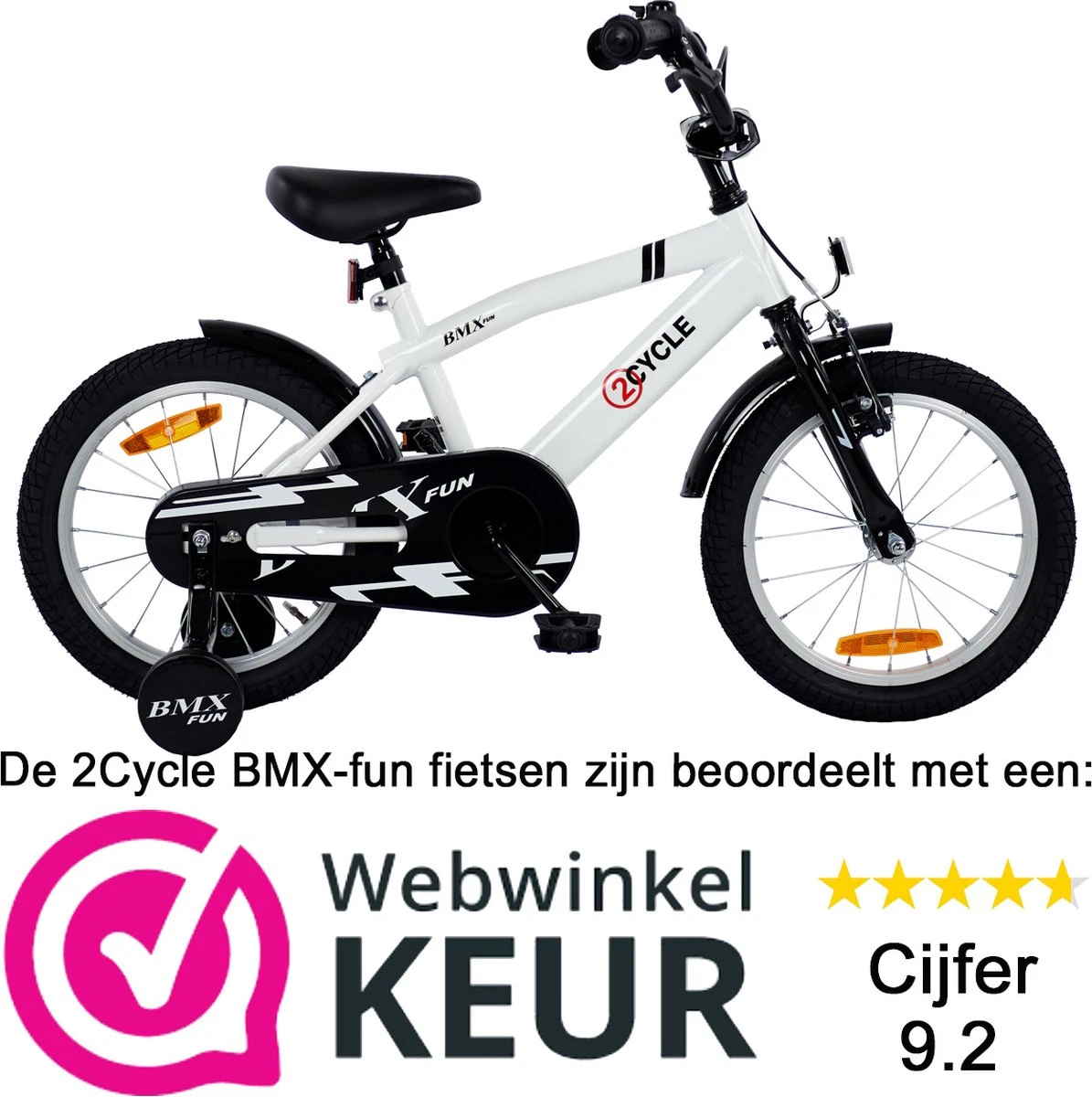 2Cycle BMX-Fun Kinderfiets - 16 Inch - Wit - Jongensfiets - Afbeelding 2