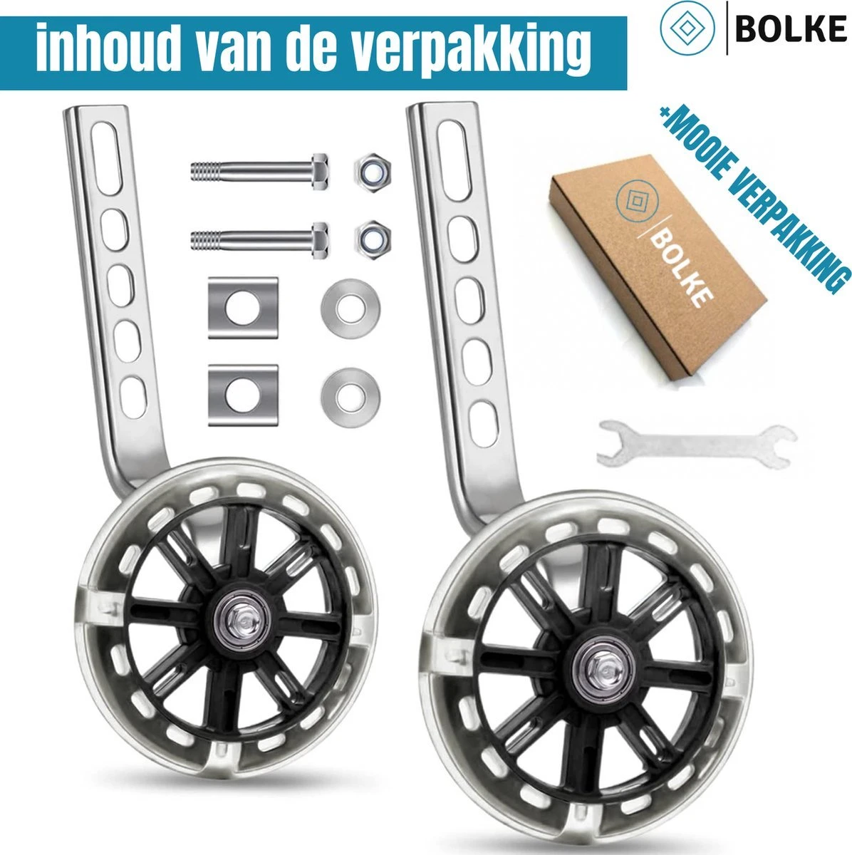 Bolke® - Zijwieltjes - 12-20 Inch - Zijwieltjes Met LED Lichtjes - Zijwieltjes Voor Kinderfiets - Blauw - 12 Inch/14 Inch/16 Inch/18 Inch/20 Inch - Zijwielen - Kinderfietsaccessoires - Afbeelding 7