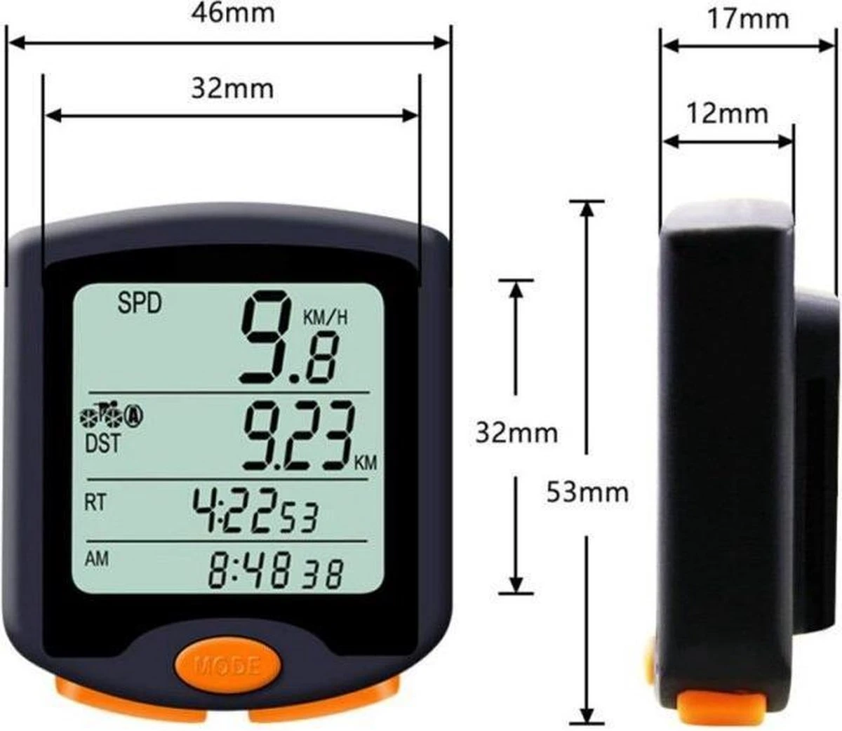 DrPhone FCS2 Fietscomputer - Draadloze Fiets Snelheidsmeter - Kilometerteller - Spatwaterdicht - 4-Lijn Display Met Achtergrondverlichting - Zwart - Afbeelding 8