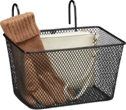 Relaxdays Fietsmand Stuur - Fietsmandje Met Haken - Fiets Mand Voorop - Klein - Metaal - Zwart