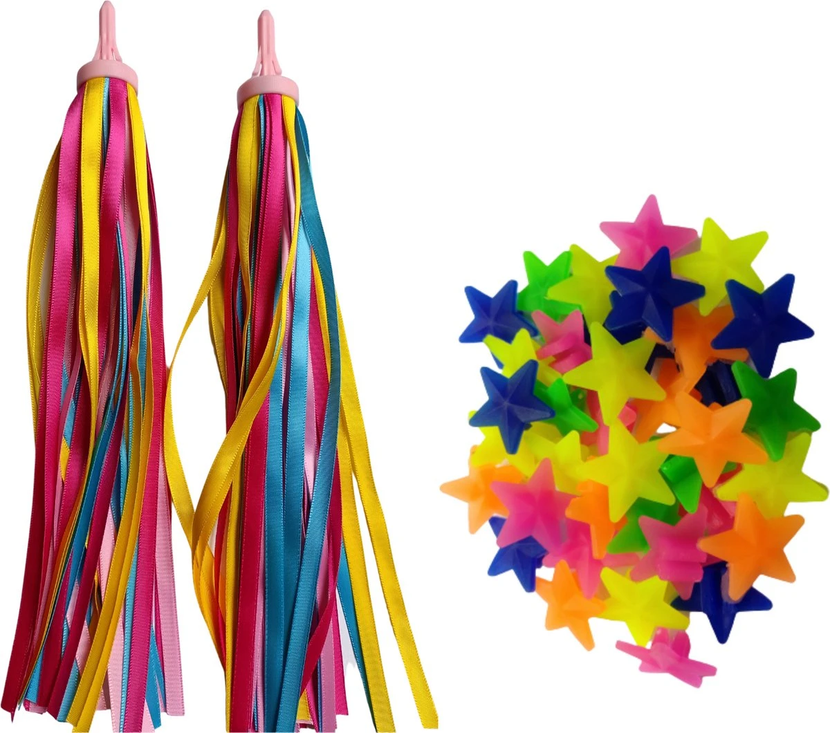 Entergoods® Fietsversiering Kinderfiets- Stuurslingers En Spaakkralen - Combi/Set - Fietsversiering Kinderen - Vrolijke Streamers Stuur + Spaakkralen Ster - Afbeelding 2