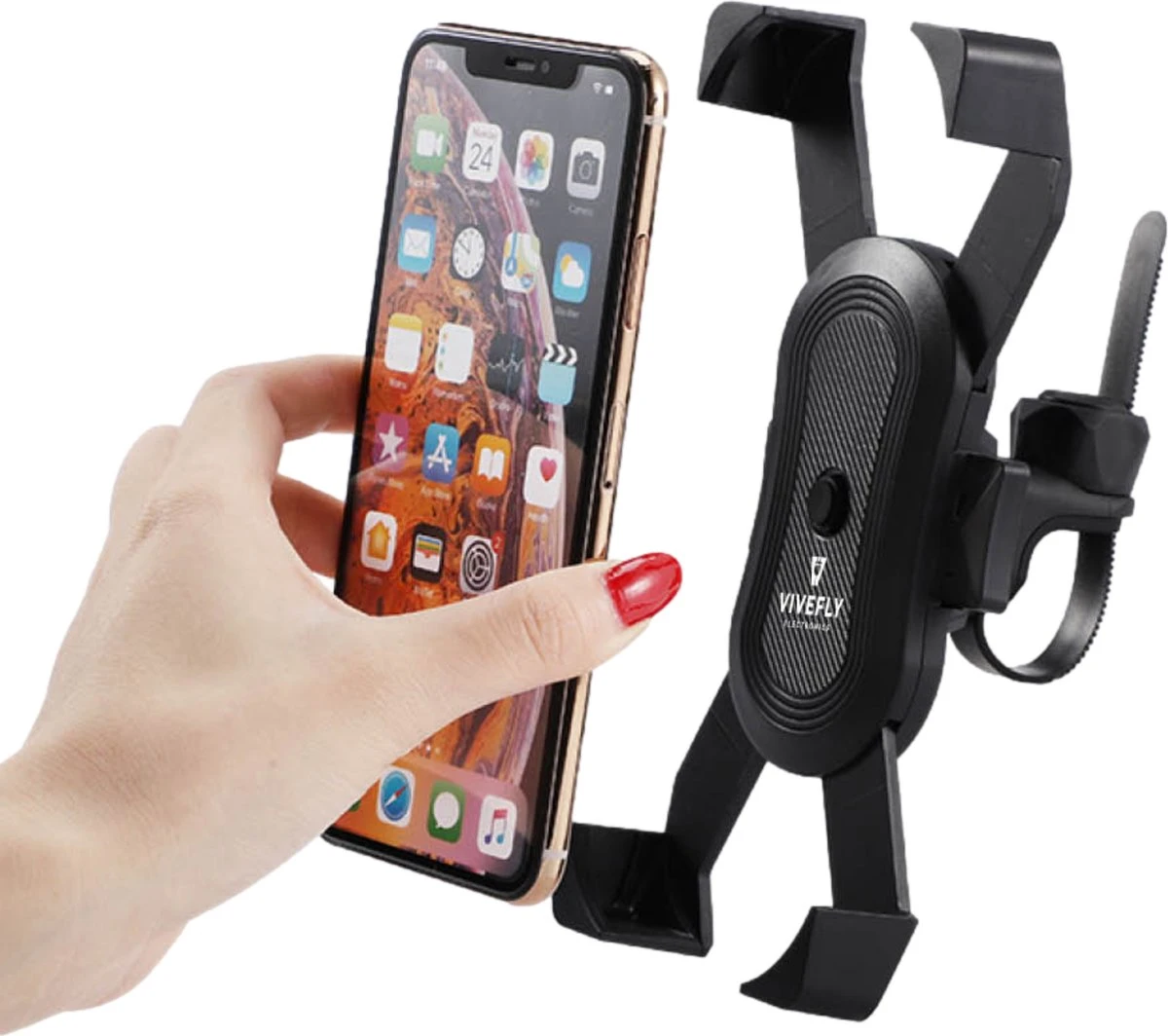 Vivefly Electronics Trustclamp Telefoonhouder Fiets - 360 Graden Rotatie - Geschikt Voor Scooters, Motors, Fietsen En Kinderwagens - Handsfree - GSM Houder - Veilige Grip - Universeel