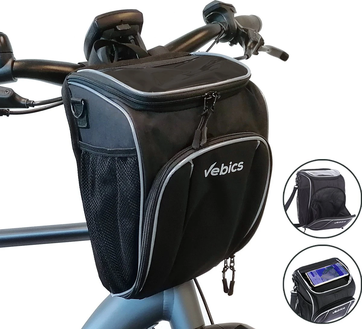 Vebics® Waterbestendige Stuurtas Fiets - Afneembaar - Elektrische Fiets - Racefiets - Telefoonhouder Fiets
