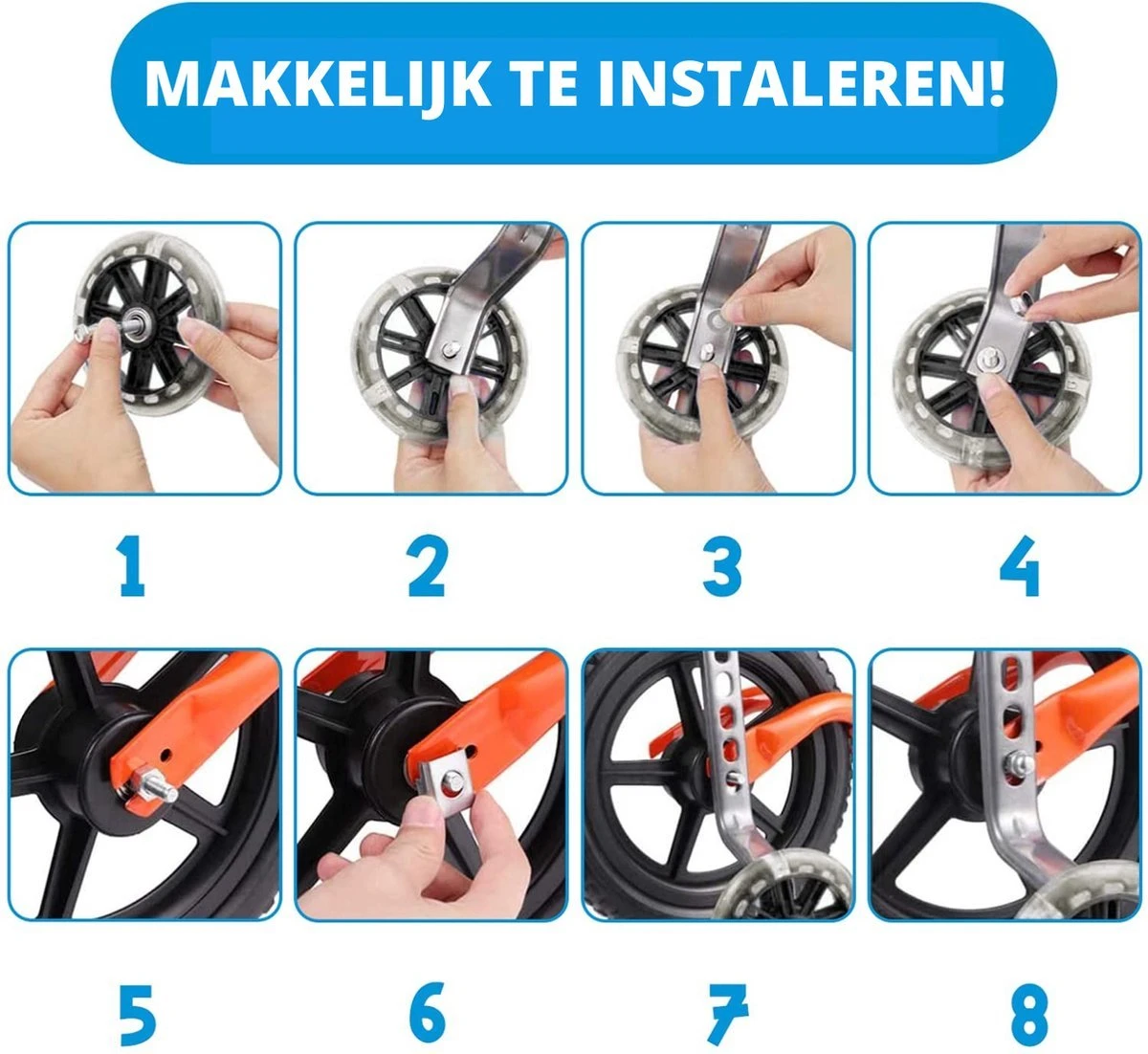 Bolke® - Zijwieltjes - 12-20 Inch - Zijwieltjes Met LED Lichtjes - Zijwieltjes Voor Kinderfiets - Blauw - 12 Inch/14 Inch/16 Inch/18 Inch/20 Inch - Zijwielen - Kinderfietsaccessoires - Afbeelding 2