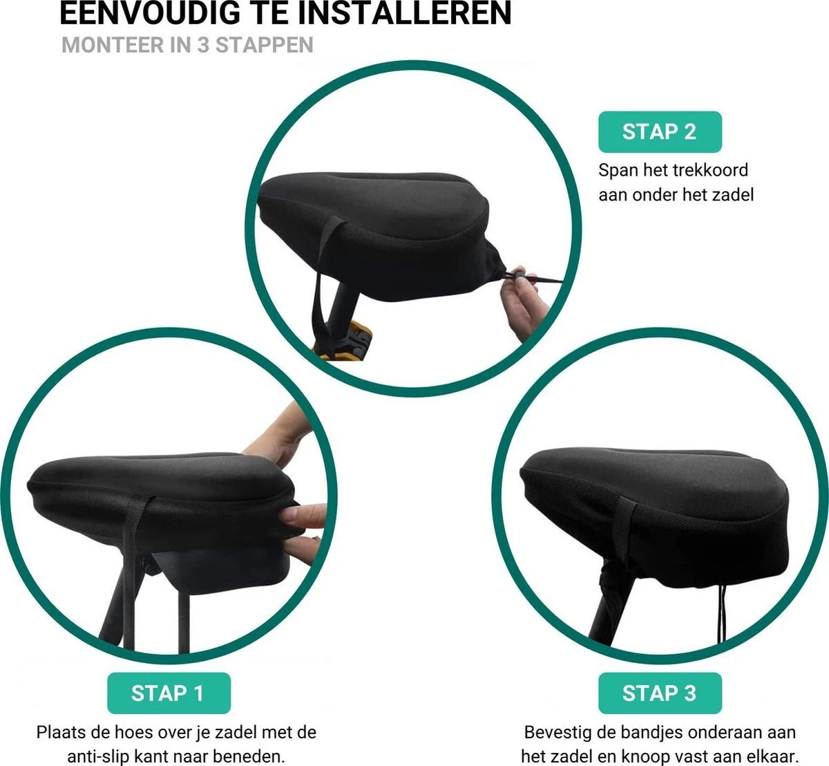 Smilegoods® Gel Zadelhoes Fiets 3D - Zadeldek - Zadelhoes Waterdicht - Zadeldek Fiets - Universeel Brede Zadels - Veiligheidsreflector Voor In Het Donker - Afbeelding 5