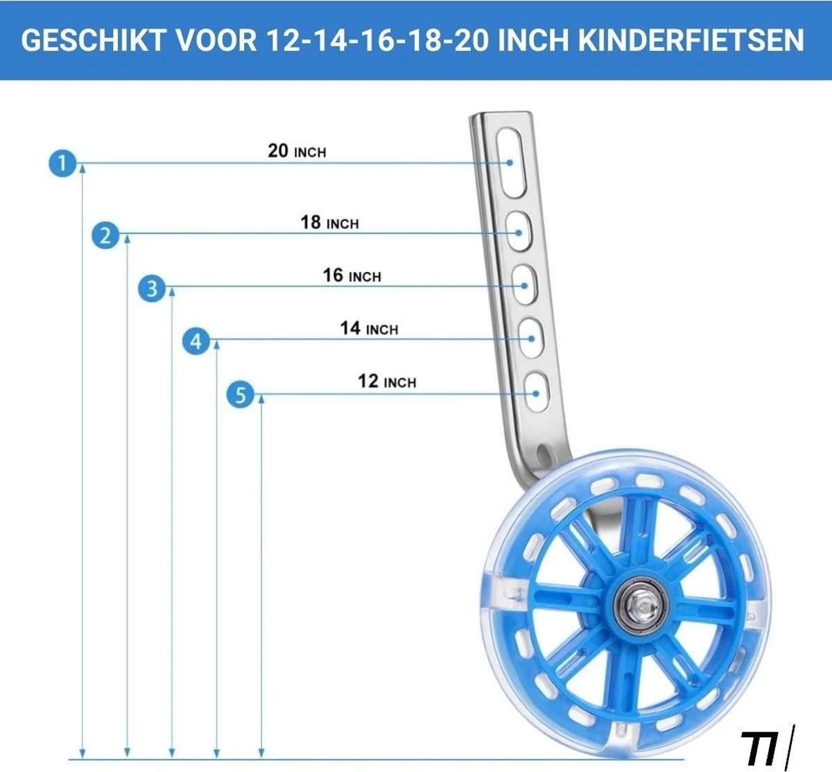 TIKKENS® Zijwieltjes - 12-20 Inch - LED Lichtjes - Zijwieltjes Voor Kinderfiets - Zwart - 12 Inch/14 Inch/16 Inch/18 Inch/20 Inch - Zijwielen - Kinderfietsaccessoires - Afbeelding 5
