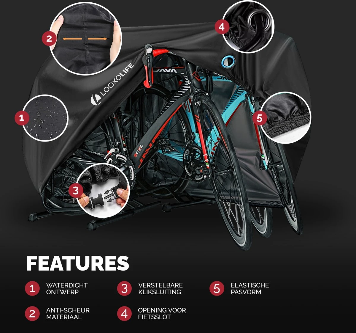 Merkloos Fietshoes - Voor 2 Fietsen Of 3 Fietsen - Waterdicht - Ultra Sterk & Dik - Premium PU Coating - Incl. Opberghoes - Afbeelding 4