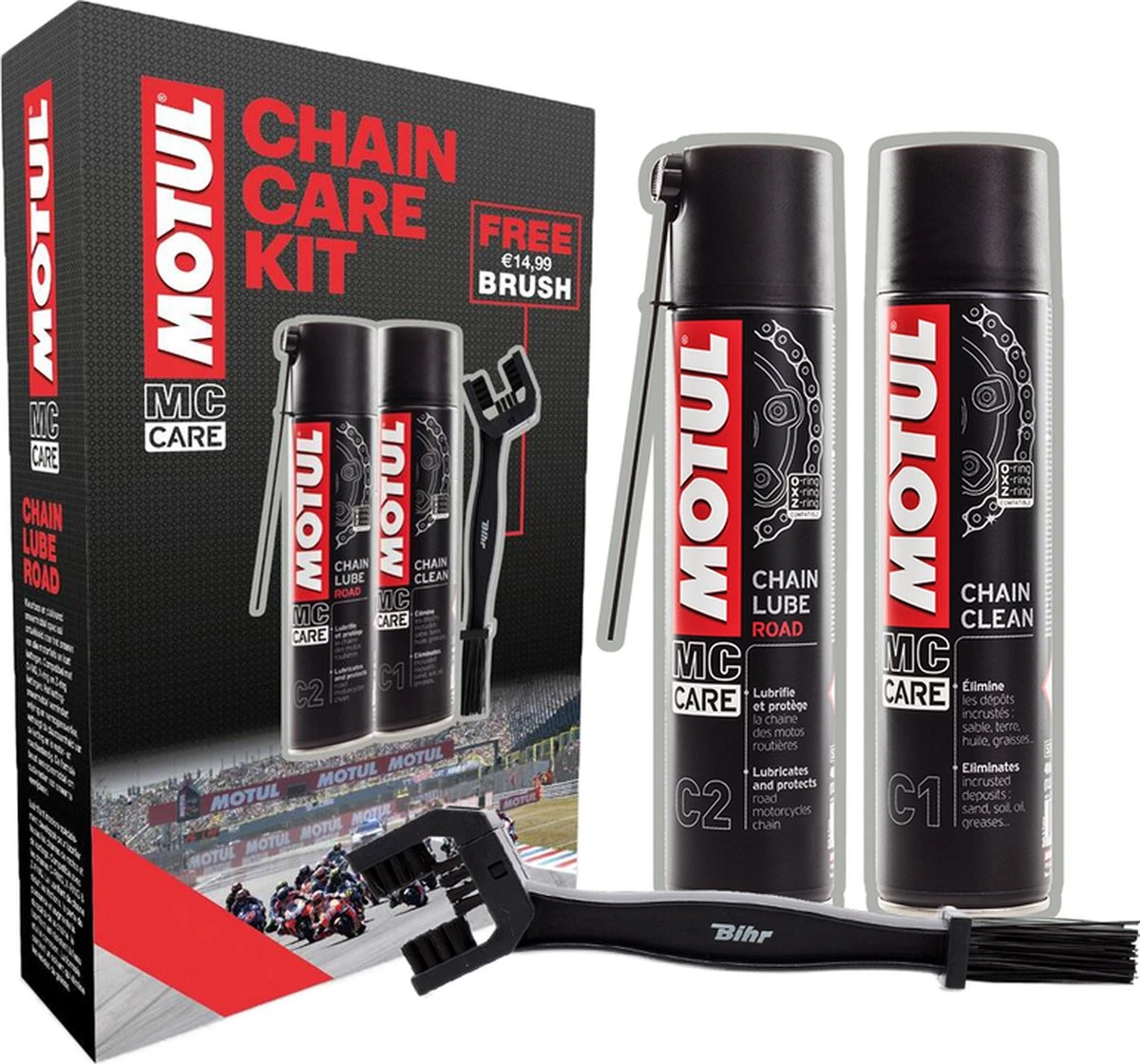 Motul Chain Care Kit Motor Ketting Onderhouds Kit - C1 & C2 Met Gratis Kettingborstel