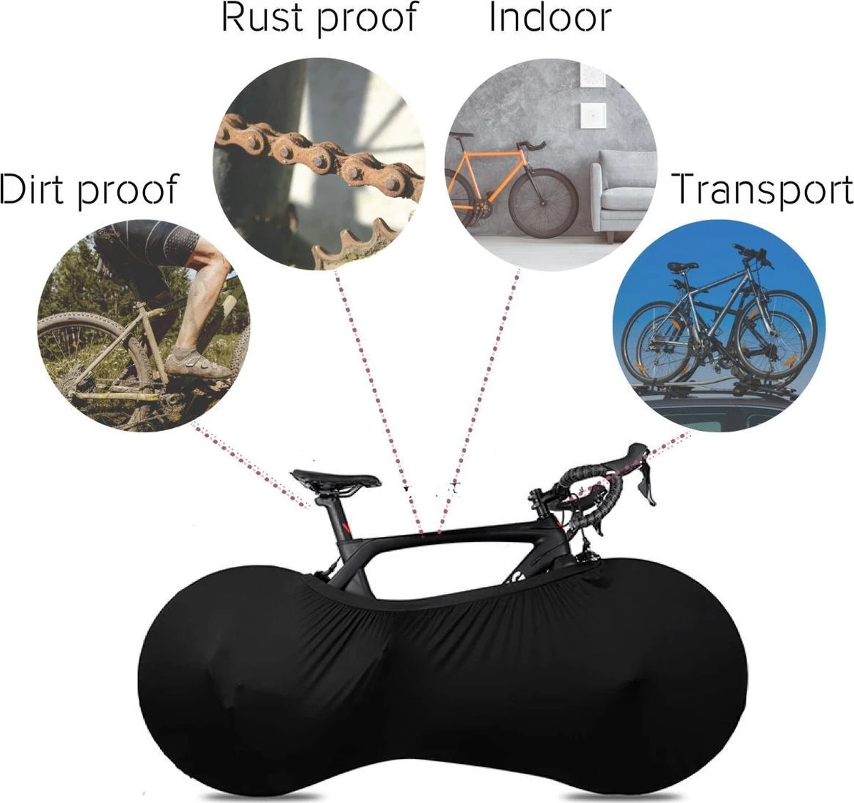 B-Y Sleeve Fietshoes T/m 29" - Fiets Beschermhoes - Racefiets Hoes - MTB - Bike Cover - Model: Black - Afbeelding 5