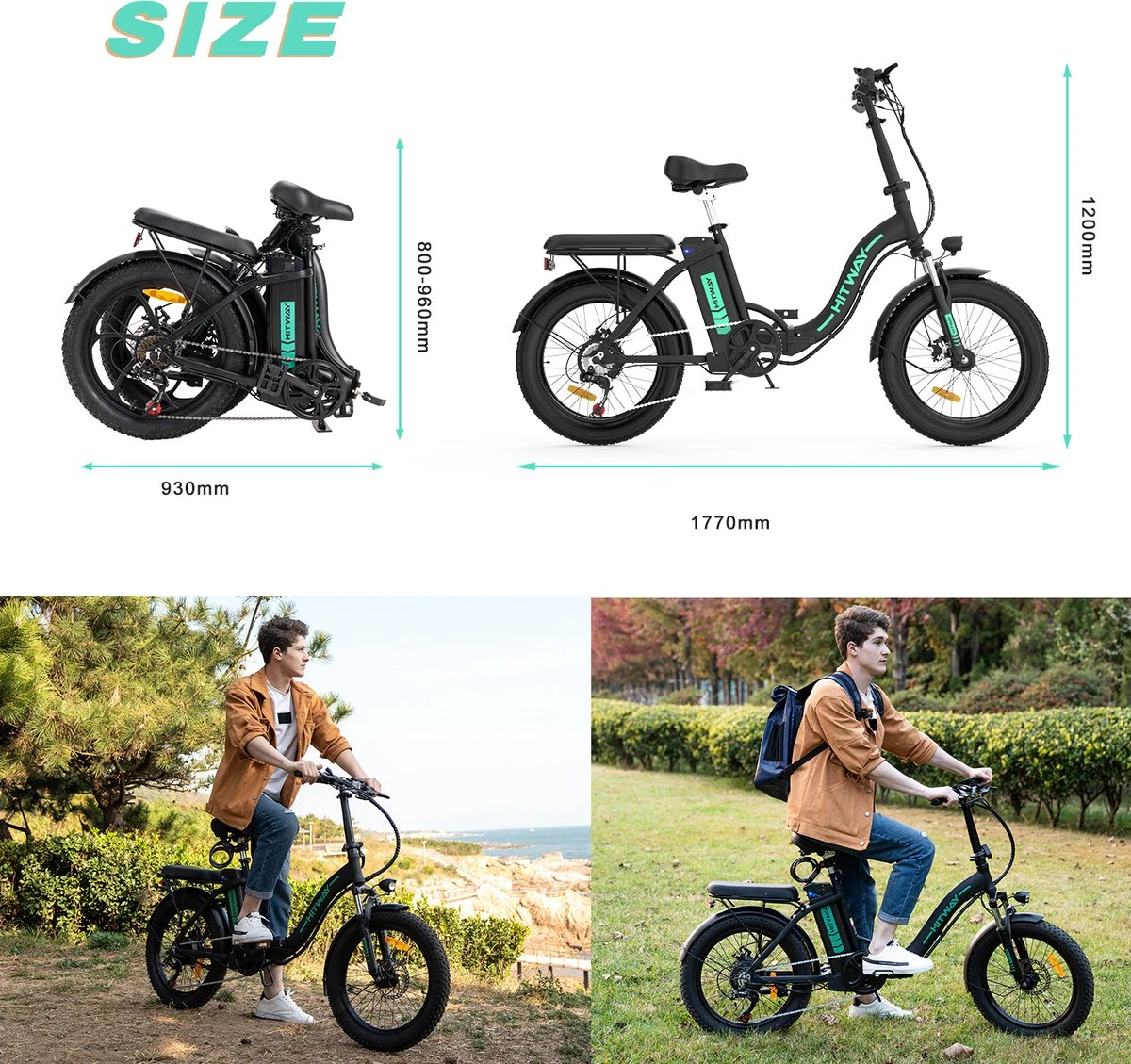 HITWAY Elektrische Fiets - E-Bike - 20 Inch Fatbike - 250 W- Shimano 7 Versnellingen - Afbeelding 6