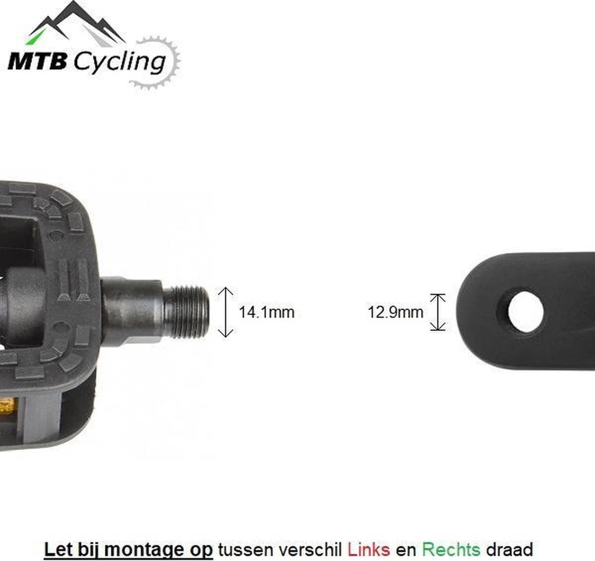 Fiets Pedalen - Anti Slip - Trappers Voor Fiets Met Reflector - 14.2mm Schroefdraad - 9/16 Inch -Zwart - Afbeelding 6