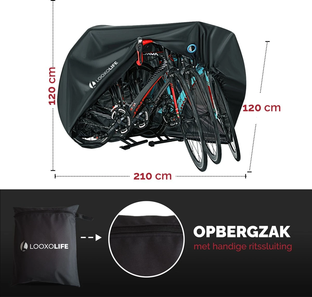 Merkloos Fietshoes - Voor 2 Fietsen Of 3 Fietsen - Waterdicht - Ultra Sterk & Dik - Premium PU Coating - Incl. Opberghoes - Afbeelding 6