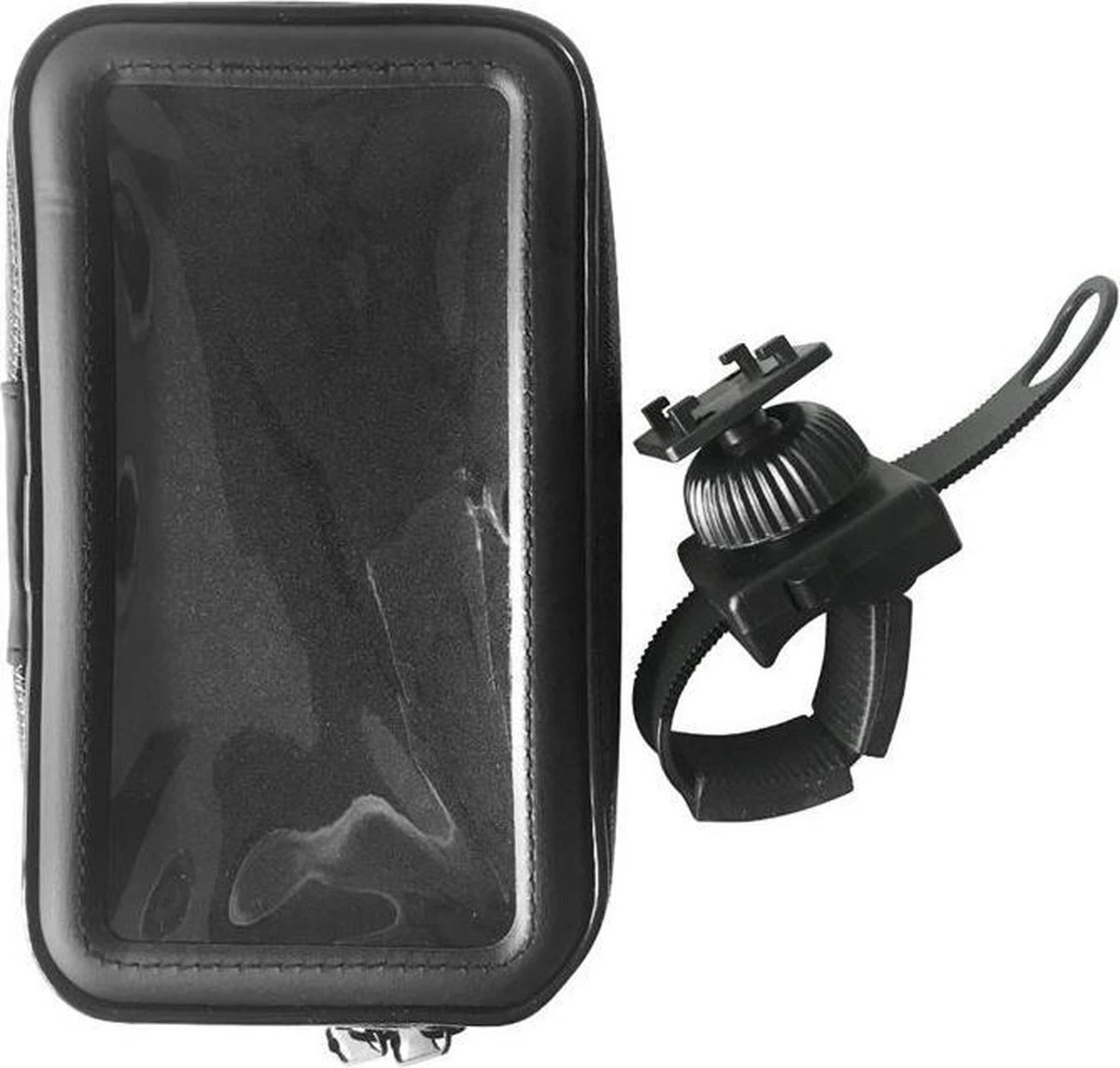 Merkloos Telefoonhouder Fiets Universeel Waterproof - Smartphonehouder O.a Iphone/Samsung - Stuurklem - Tot 7.5 Inch - Zwart Hoesje Met Doorzichtig Folie