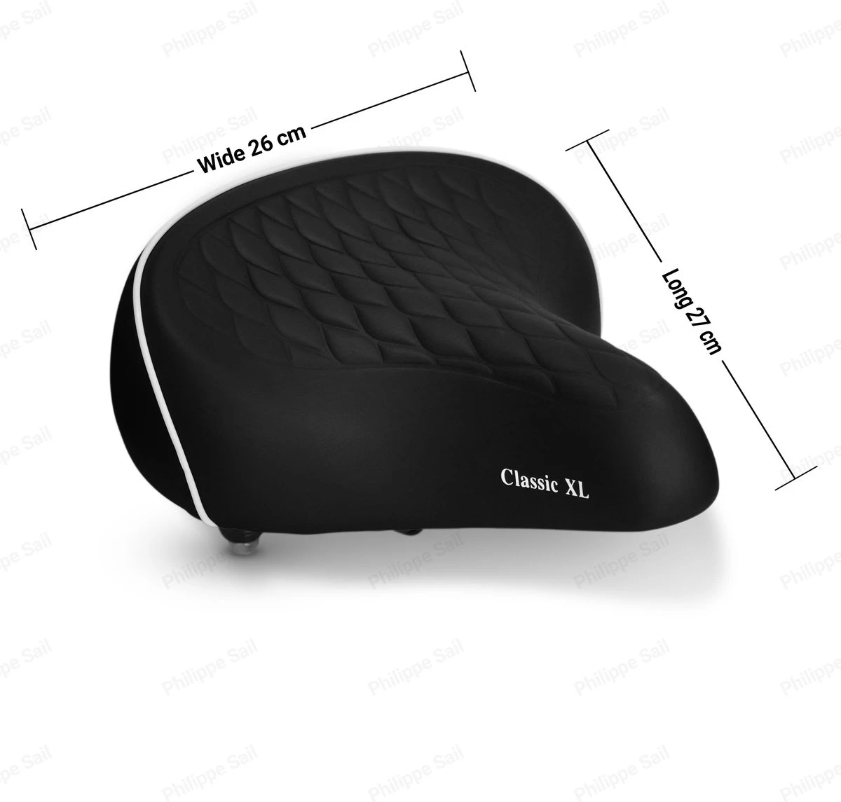 Philippe Sail Fietszadel Black Classic XXL, Stijlvol En Comfortabel Zadel Voor Veel Fietsplezier, Ergonomisch, Groot Zadel, Zacht En Geschikt Voor Alle Fietsen Inclusief Elektrische Fietsen - Afbeelding 3