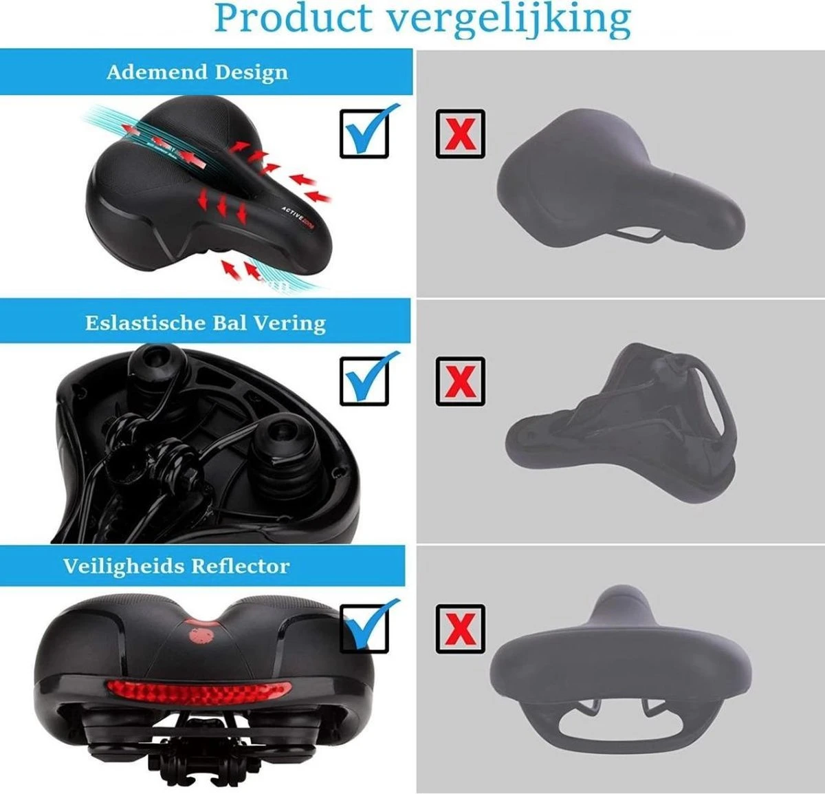 Voltano Fietszadel Met Gelpads - Zwart/Rood - Uitsparing - Zadelvering - Unisex - Incl. Gratis Zadelstrop - Afbeelding 11