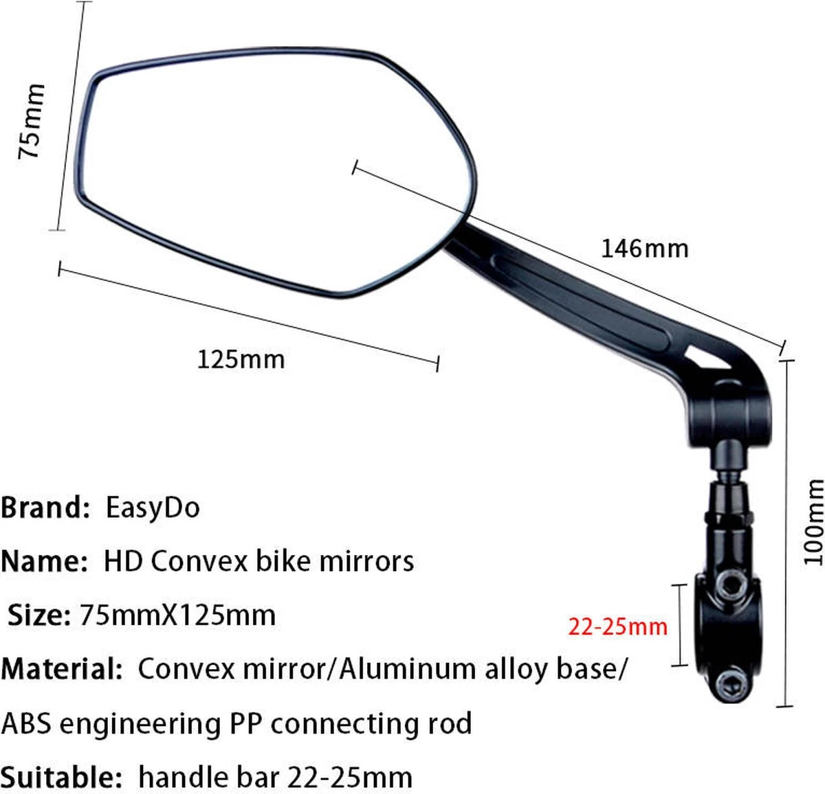 EasyDo Fietsspiegel Ebike Incl Grote Kijkhoek - Achteruitkijkspiegel - Links - 360º Verstelbaar - Multifunctioneel - Incl Inbussleutel - Afbeelding 10