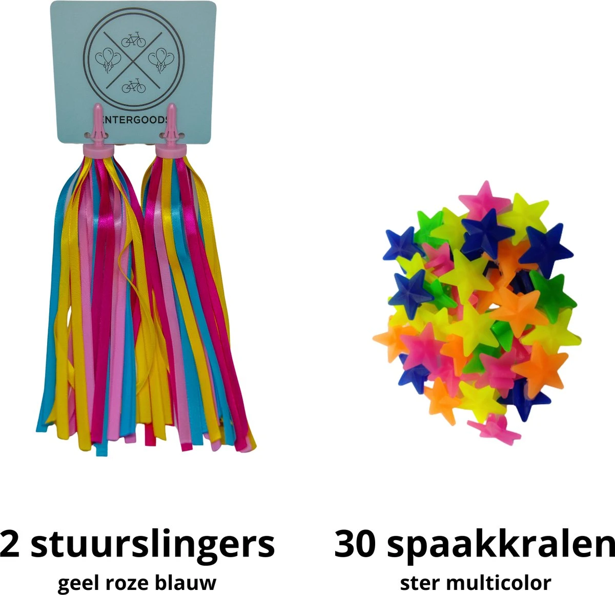 Entergoods® Fietsversiering Kinderfiets- Stuurslingers En Spaakkralen - Combi/Set - Fietsversiering Kinderen - Vrolijke Streamers Stuur + Spaakkralen Ster - Afbeelding 3