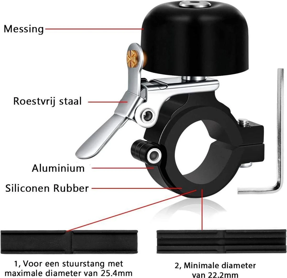 Fit Evolve® Premium Fietsbel - Messing - Fietsbel Racefiets - MTB - Zwart - Afbeelding 2