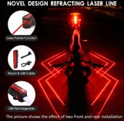 Merkloos Fietsverlichting USB Oplaadbaar Fiets Achterlicht LED Laser