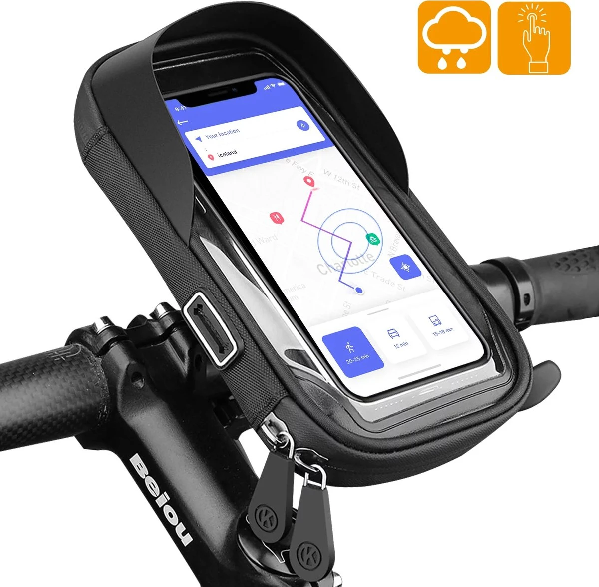 Universele Telefoonhouder PHR-BH1 Voor Motor, Fiets En Scooter - Waterdicht - Opbergvak - Fietstas - GSM Houder Voor Apple, Samsung, Huawei, Xiaomi T/m 7 Inch