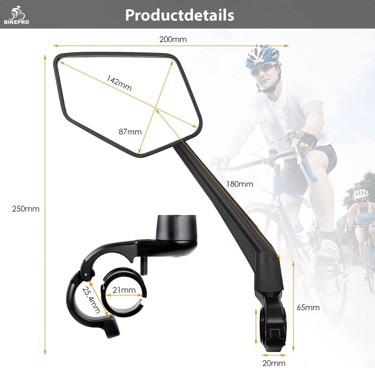 BikePro Verstelbare Fietsspiegel Set Incl. Reflectoren - Links & Rechts - Achteruitkijkspiegel Fiets - Geschikt Voor E Bike, Fiets, Motor, Step - Afbeelding 8
