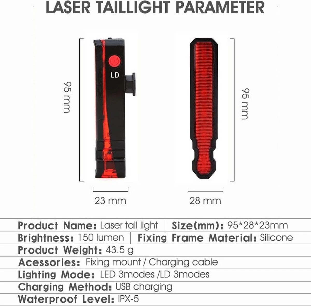 Merkloos Fietsverlichting USB Oplaadbaar Fiets Achterlicht LED Laser - Afbeelding 9