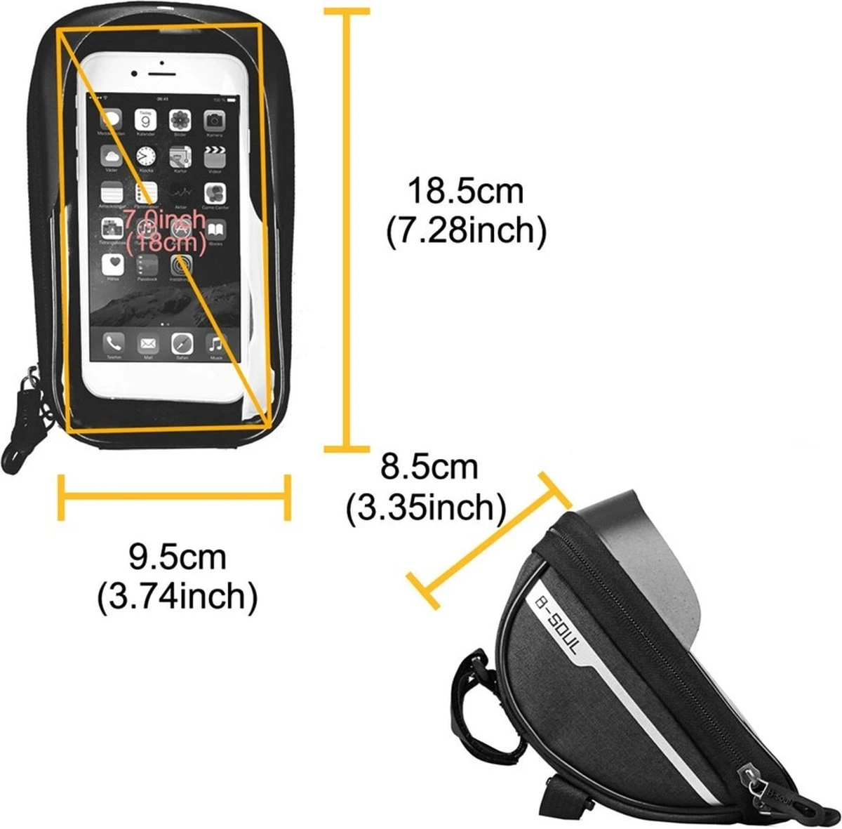 TechU™ Telefoonhouder Voor Fiets – Waterdichte Fietstas – Opbergruimte – Geschikt Voor Mobiel Tot 18 Cm / 7 Inch – Zwart - Afbeelding 7