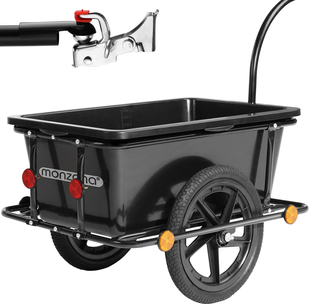 Monzana Fietskar Aanhanger - Met 90L Kunststof Kuip Koppeling – Zwart - Afbeelding 7