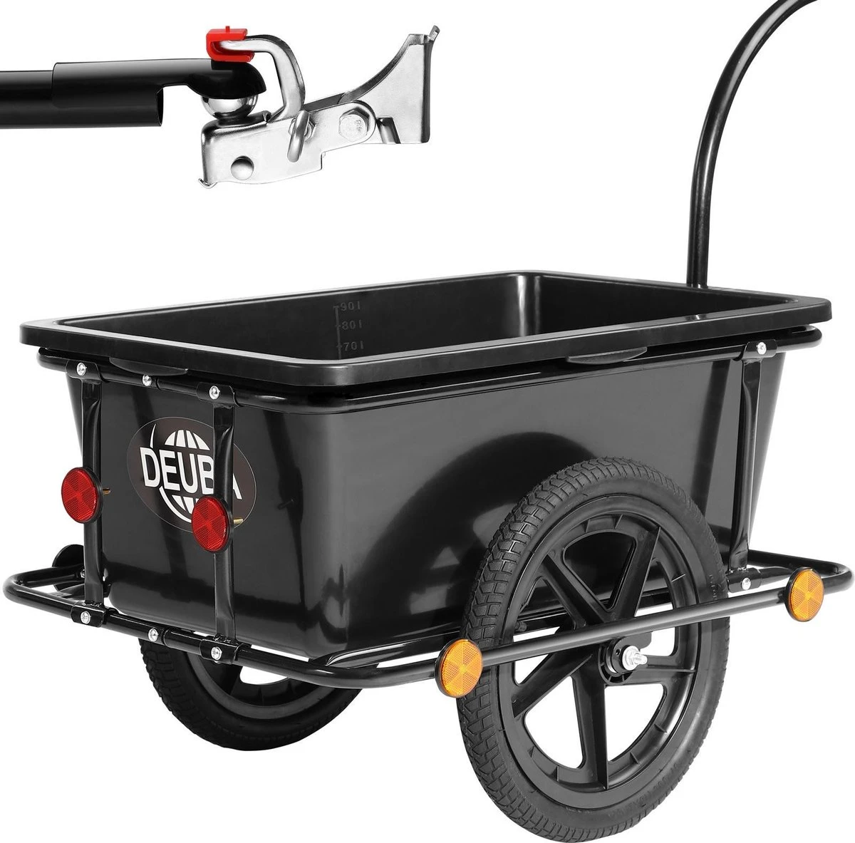 Monzana Fietskar Aanhanger - Met 90L Kunststof Kuip Koppeling – Zwart - Afbeelding 8