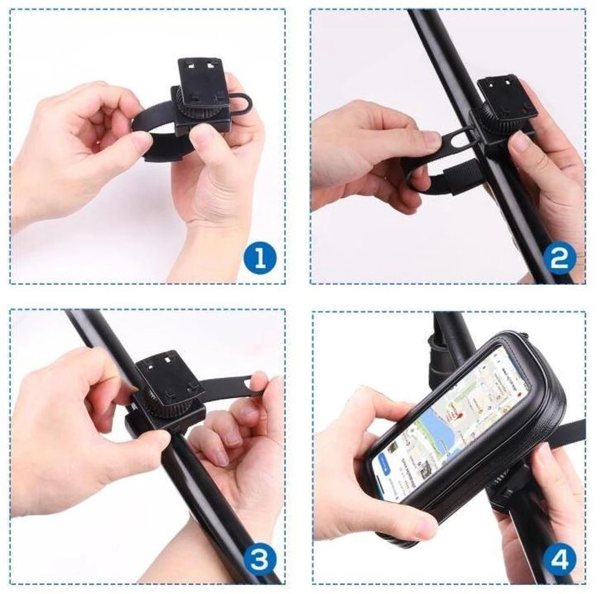 Merkloos Telefoonhouder Fiets Universeel Waterproof - Smartphonehouder O.a Iphone/Samsung - Stuurklem - Tot 7.5 Inch - Zwart Hoesje Met Doorzichtig Folie - Afbeelding 6