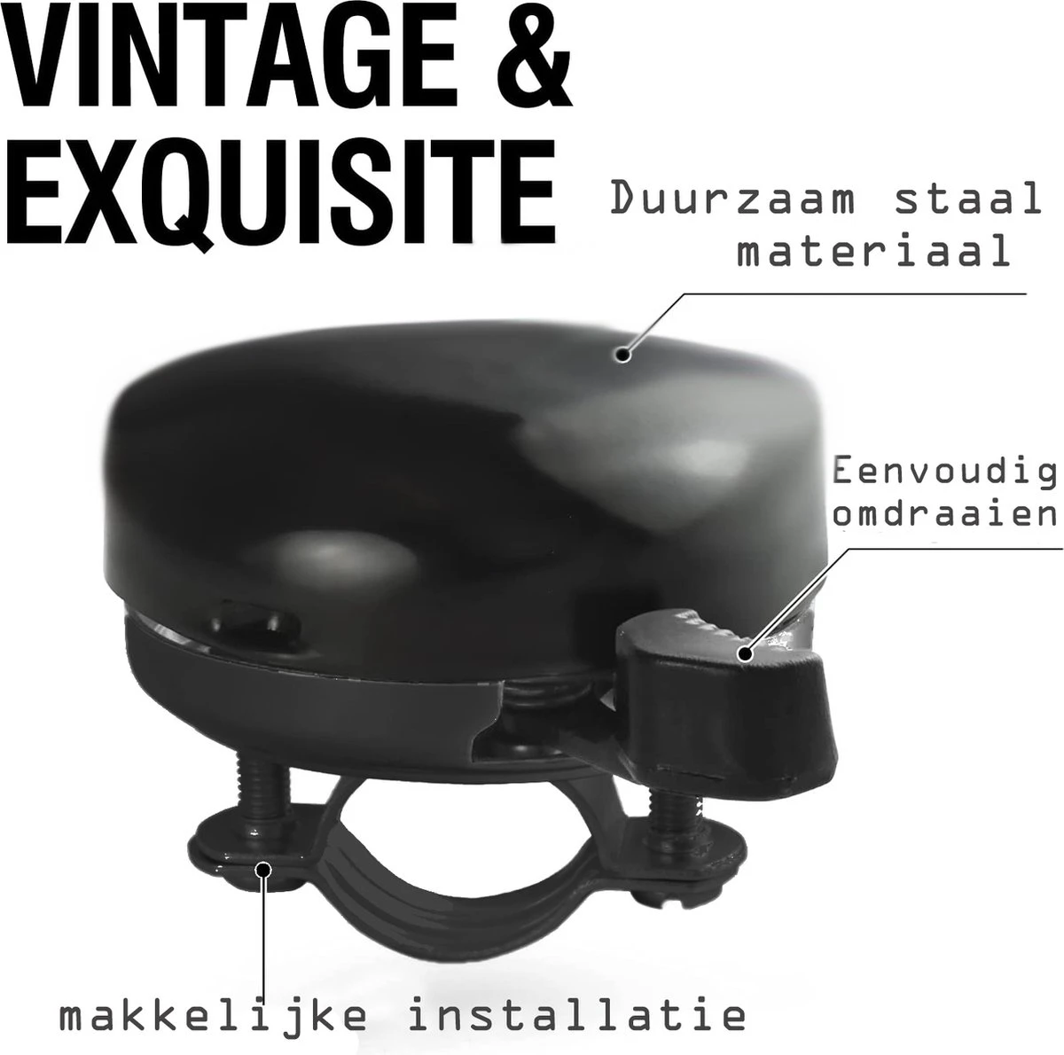 Fietsbel Zwart 5.5 Cm Stalen Fietsbel - Universele Fietsbel Zwart Hoorbare Klank. - Afbeelding 5