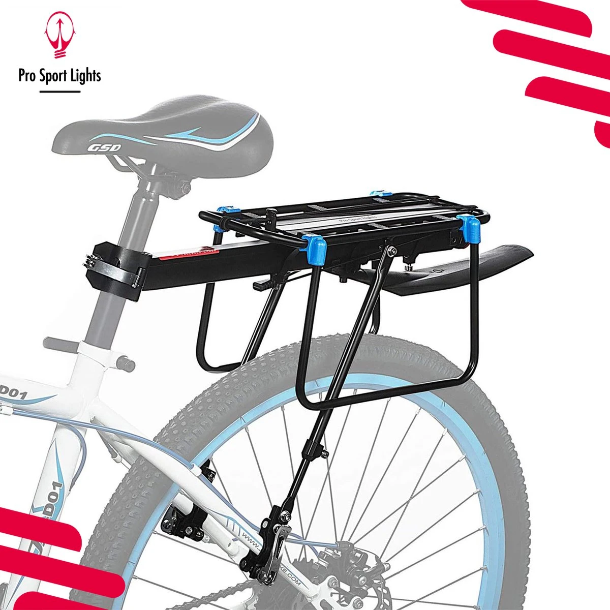 Mountainbike Bagagedrager En Spatbord - Fiets Rek Achter Met QR - Pro Sport Lights - MTB/ Racefiets Fietszadeldrager - Afbeelding 8