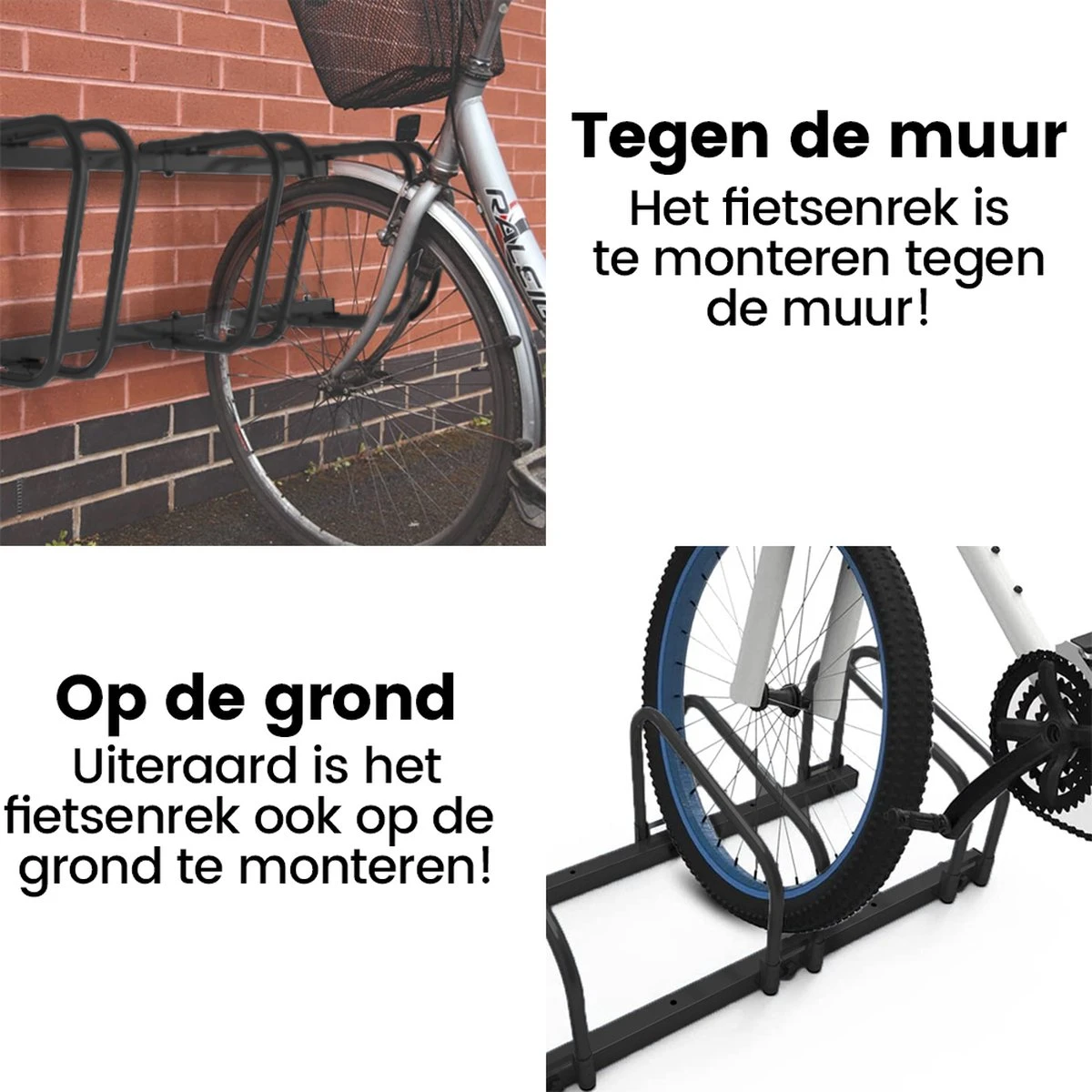 Alora Fietsenrek Voor 3 Fietsen Zwart- Met Muurbevestiging - Fietsen Rek - Afbeelding 4