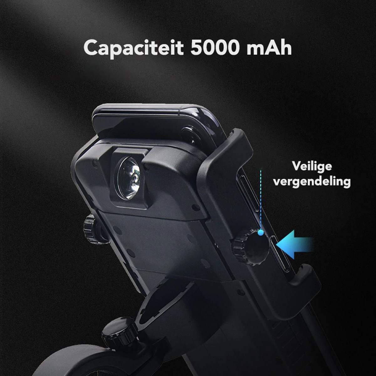 Lightyourbike ® POWER - Telefoonhouder Fiets Met Powerbank - 5.000 MAh - LED Koplamp - Afbeelding 3