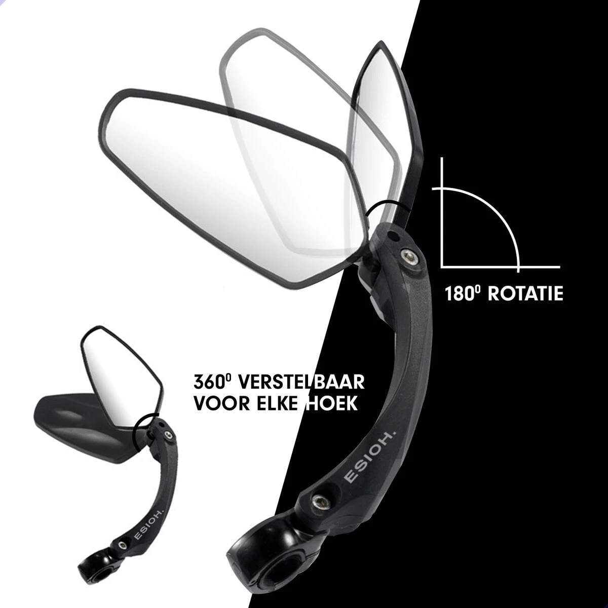 Esioh® Verstelbare Fietsspiegel Rechts Ebike Op Stuur - Achteruitkijkspiegel Fiets – Zijspiegel Fiets 360 ° Draaibaar - Zwart - Afbeelding 6
