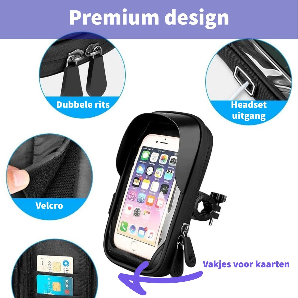 Telefoonhouder Fiets - GSM Houder Fiets - Telefoonhouder Fiets Waterdicht - 360° Rotatie - Zwart - Afbeelding 4