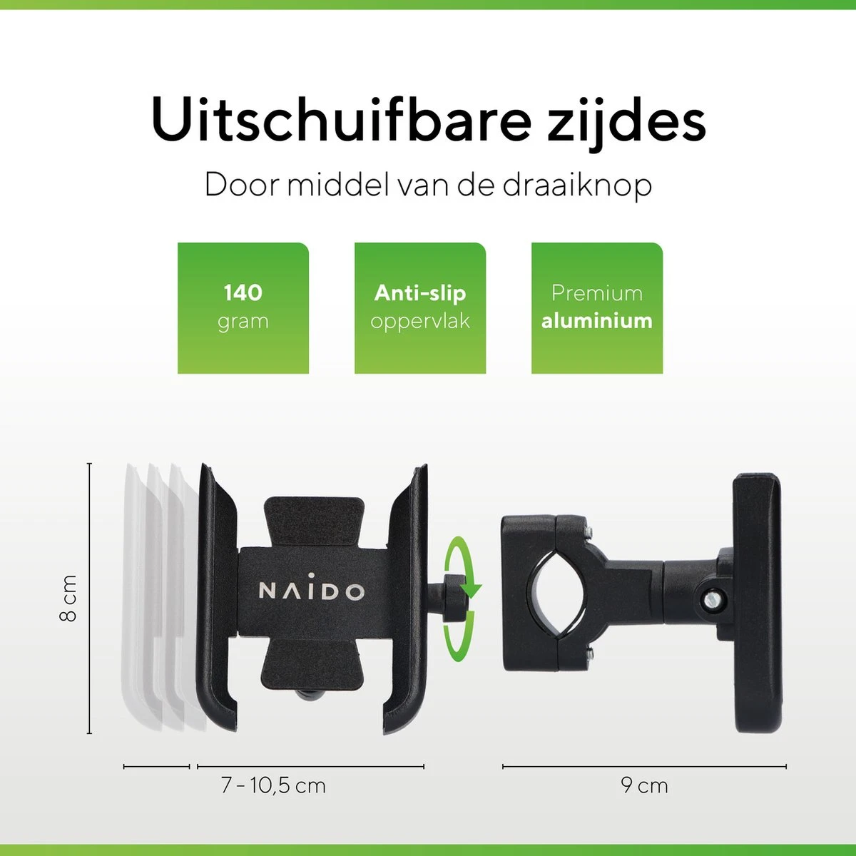 Naido Premium Telefoonhouder Fiets - GSM Houder Fiets - Fietshouder - Ook Voor Motor - Fiets Accessoires - Aluminium - Zwart - Afbeelding 4